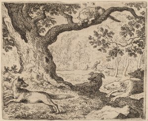 Reynards Vater und die von Hunden verfolgte Katze, wahrscheinlich ca. 1645-1656 von Allart van Everdingen