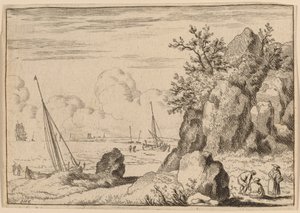 Meereslandschaft mit drei Figuren rechts, wahrscheinlich ca. 1645-1656