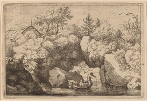 Boot unter einem gespaltenen Felsen von Allart van Everdingen