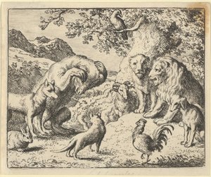 Der Bär sucht Gerechtigkeit beim Löwen gegen Renard, 1650-75 von Allart van Everdingen