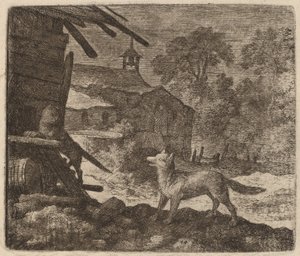 Die Katze betritt die Scheune, während Reineke zusieht, wahrscheinlich ca. 1645-1656