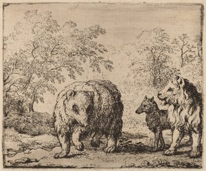 Der Löwe befreit den Bären und den Wolf, wahrscheinlich ca. 1645-1656 von Allart van Everdingen