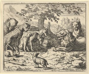 Der Löwe nimmt den Rat der anderen Tiere für Renards Bestrafung an, 1650-75 von Allart van Everdingen