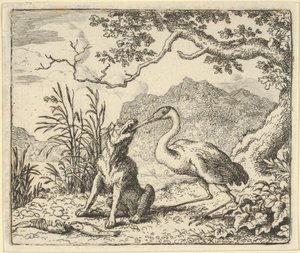 Der Storch entfernt einen Knochen aus dem Hals des Wolfs aus Hendrick van Alcmars Renard, 1650-75 von Allart van Everdingen