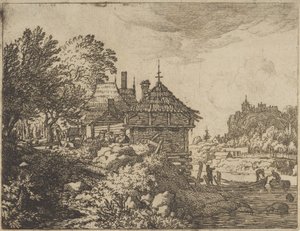 Die zwei Boote nähern sich einer Hütte von Allart van Everdingen