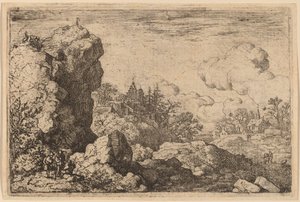 Drei Reisende am Fuße eines hohen Felsens von Allart van Everdingen