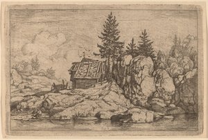 Zwei Tannen in der Nähe von Hütten von Allart van Everdingen