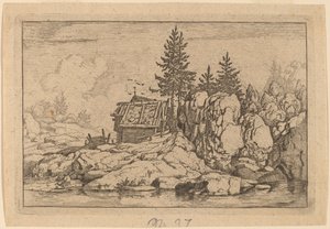 Zwei Tannen bei Hütten von Allart van Everdingen