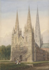 Lichfield Kathedrale - Westfront: Aquarell, undatiert [6. Sep. 1842] von Allen Edward Everitt