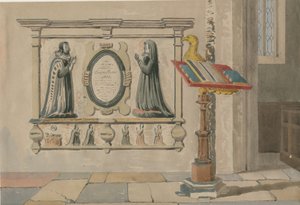Wednesbury Kirche - Denkmal für Thomas und Eleanor Parkes: Aquarell, 23. März 1843 von Allen Edward Everitt