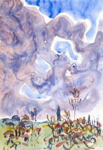 Aquarell Nr. 31, Landschaft mit Wolken, ca. 1930 von Allen Tucker