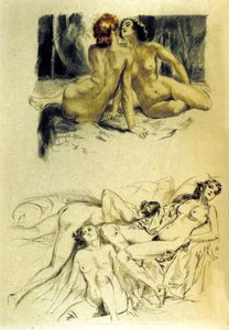 Illustration von „Femmes damnées“ in „Les fleurs du mal“ von dem französischen Dichter Charles Baudelaire (1821-1867). Radierung von Almery Lobel-Riche (1880-1950)
