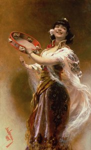 Zigeunermädchen mit Tamburin von Alois Hans Schram
