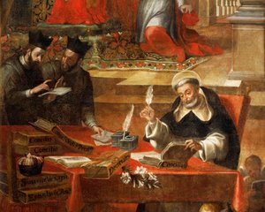 Zwei Jesuiten im Gespräch, während St. Raymond das Konzil schreibt, (Detail)