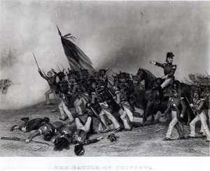 Die Schlacht von Chippewa, General Scott befiehlt den Angriff auf McNeils Bataillon, 5. Juli 1814, graviert von Johnson, Fry und Co. (Gravur) (s/w Foto) von Alonzo Chappel