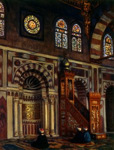 Innenraum einer Moschee mit einem Mihrab. von Nasreddine Dinet (Alphonse-Étienne Dinet). 1861 – 1929. ein französischer Orientalist Maler 1918