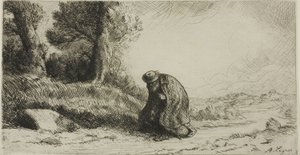 Ein Vagabund geht einen Weg entlang von Alphonse Legros