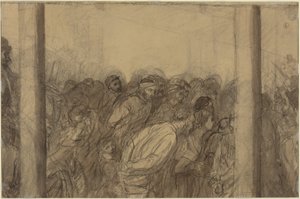 Menschenmenge zwischen zwei Säulen gesehen [verso] von Alphonse Legros