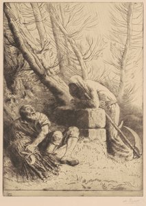 Der Tod und der Holzfäller, 4. Platte (La Mort et le bûcheron) von Alphonse Legros