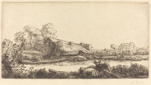 Bauernhof am Fluss im Abendlicht La ferme sur la rivière: Effet du soir von Alphonse Legros