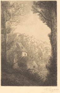 Bauernhof auf einem Hügel im Sonnenlicht von Alphonse Legros