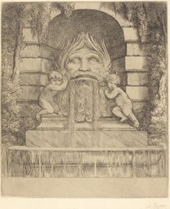 Brunnen: Groteske, Kinder und Becken (Une fountaine: Masque, enfants et bassin) von Alphonse Legros