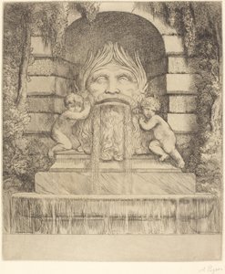 Brunnen: Groteske, Kinder und Becken Une fountaine: Masque, enfants et bassin von Alphonse Legros