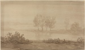 Landschaft - Vier Bäume jenseits eines Flusses