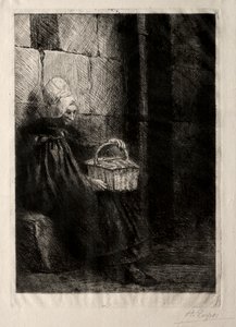 Landschaft in der Nähe von Boulogne, genannt Frau mit einem Korb von Alphonse Legros