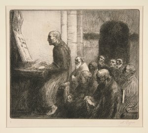 Mönch beim Orgelspiel in der Kirche von Alphonse Legros