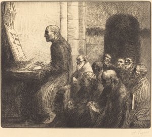 Mönch spielt Orgel in der Kirche von Alphonse Legros