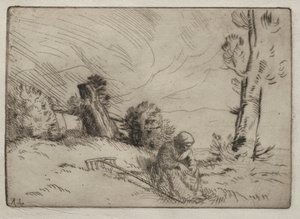 Bäuerin sitzt nahe einer Hecke von Alphonse Legros