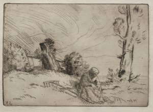 Bäuerin sitzt nahe einer Hecke von Alphonse Legros