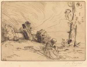 Bäuerin sitzt nahe einer Hecke von Alphonse Legros