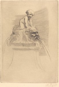Kleiner Brunnen, Kind spielt auf den Grotesken von Alphonse Legros