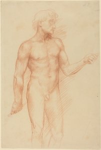 Studie einer Männerfigur, die einen Stab hinter dem Rücken hält von Alphonse Legros