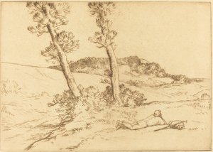 Reisender, der auf dem Gras liegt von Alphonse Legros