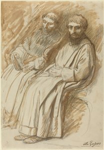 Zwei Mönche, die in einer Kirche sitzen von Alphonse Legros