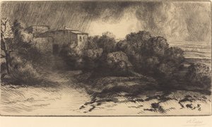Ansicht eines Bauernhofs bei einem Sturm von Alphonse Legros