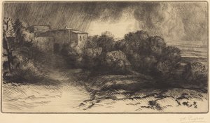 Ansicht eines Bauernhofs im Sturm (La ferme de Brieux (Effet d