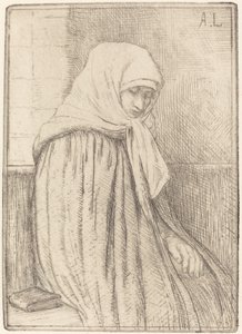 Junge Bäuerin, die in einer Kirche sitzt von Alphonse Legros