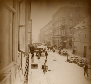 Blick aus dem Fenster von Muchas Wohnung, nahe Amalienstraße, München von Alphonse Maria Mucha