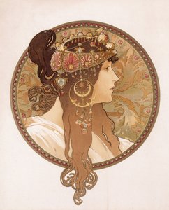 Byzantinischer Kopf einer Brünetten, ca. 1897 von Alphonse Mucha