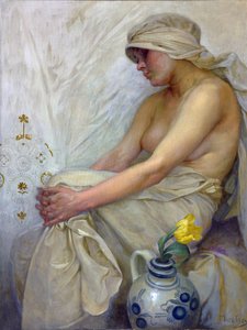 Sitzendes Mädchen von Alphonse Mucha