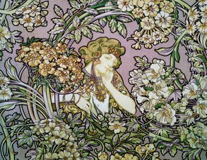Frau unter Blumen, ca. 1900 von Alphonse Marie Mucha