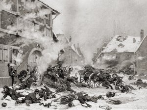 Feuerangriff auf ein verbarrikadiertes Haus, Fotogravur von Goupil und Company
