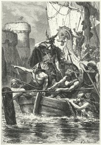Die normannische Flotte greift Paris an, 885 von Alphonse Marie de (after) Neuville