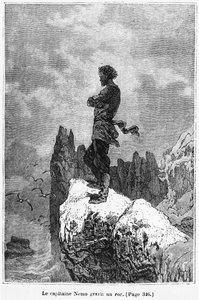 Kapitän Nemo klettert auf einen Felsen, Illustration aus 