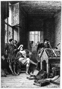 König Franz I. von Frankreich in der Werkstatt von Robert Estienne, Druck von C. Laplante, Illustration aus 