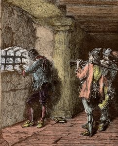 Der Mann mit der eisernen Maske - Darstellung der eisernen Maske (gest. 1703), eingesperrt auf der Insel Sainte-Marguerite